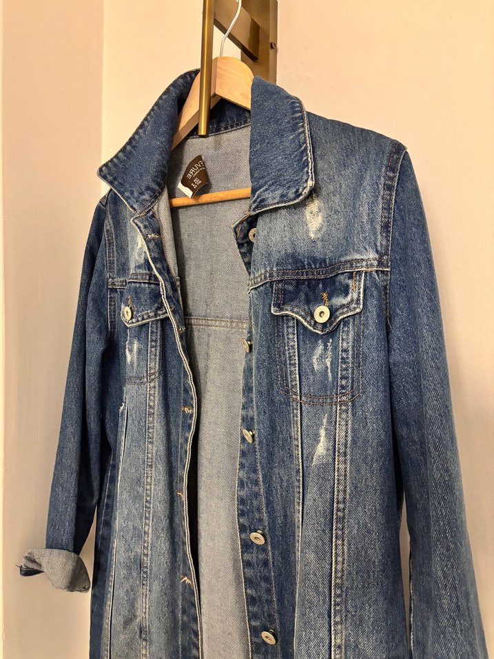 Kadın Uzun Denim Ceket - Rahat Kesim - Görsel 3