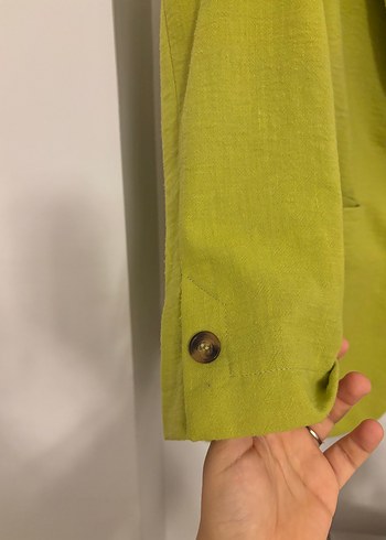 Yağ yeşili rengi Kadın Keten Blazer - Görsel 5