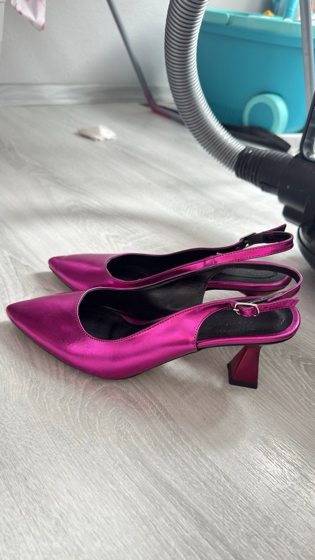 Parlak Pembe Kadın Stiletto Topuklu Ayakkabı - Görsel 2