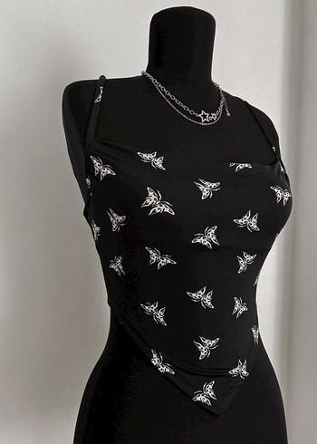 l Beden Nakışlı Siyah Goth Bralet