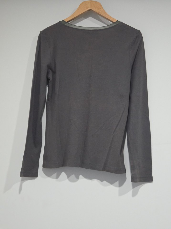 Gri V Yaka Uzun Kollu Tişört - Görsel 2