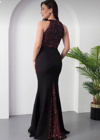 İşlemeli Payetli Siyah Abiye - Görsel 6