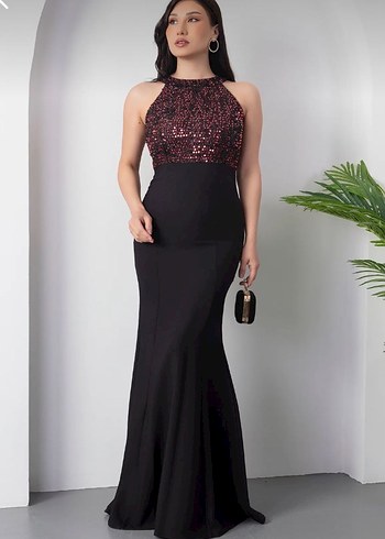 İşlemeli Payetli Siyah Abiye - Görsel 5