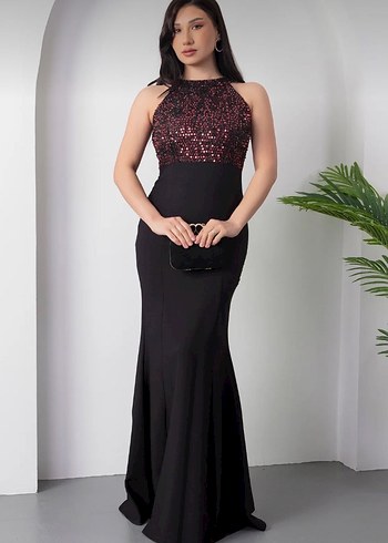 İşlemeli Payetli Siyah Abiye - Görsel 3