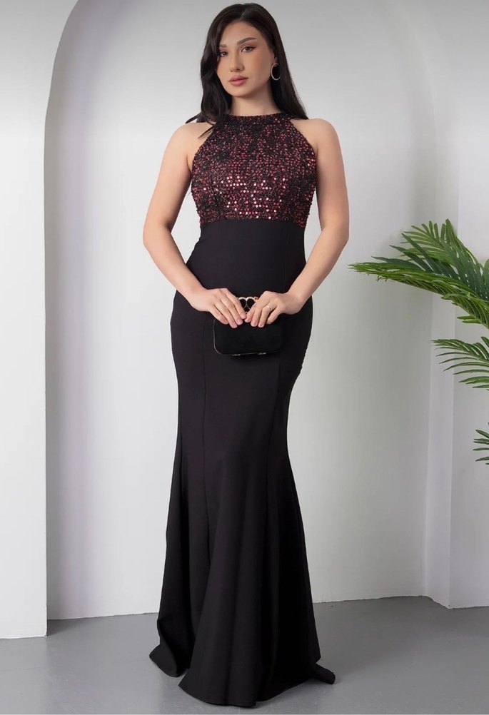 İşlemeli Payetli Siyah Abiye - Görsel 3