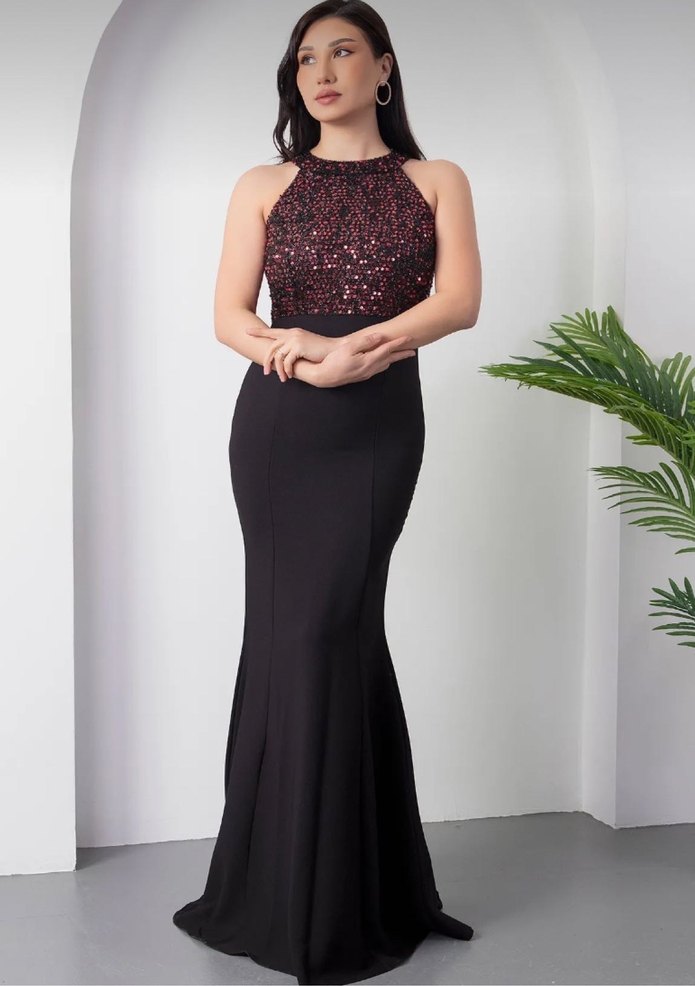 İşlemeli Payetli Siyah Abiye - Görsel 2