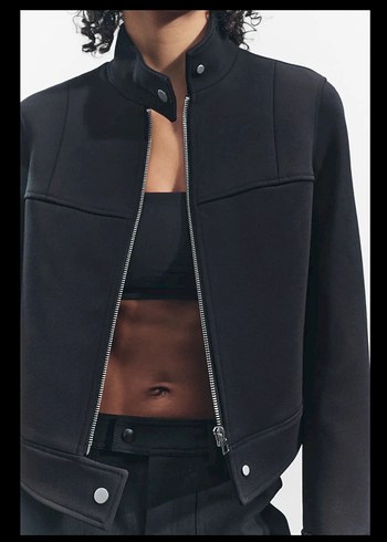 Zara Siyah Fermuarlı Kadın Ceket - Görsel 6