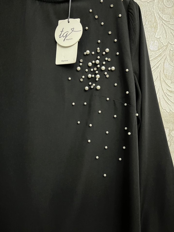 Boncuk İşlemeli Siyah Uzun Kollu Tunik - Görsel 2