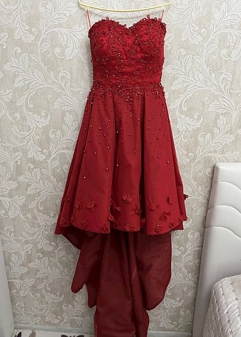 Boncuk İşlemeli Straplez Bordo kına abiyesi - Görsel 7