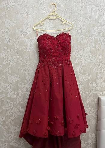 Boncuk İşlemeli Straplez Bordo kına abiyesi - Görsel 5