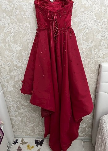 Boncuk İşlemeli Straplez Bordo kına abiyesi - Görsel 9