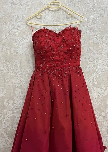 Boncuk İşlemeli Straplez Bordo kına abiyesi - Görsel 6