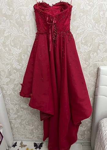 Boncuk İşlemeli Straplez Bordo kına abiyesi - Görsel 8