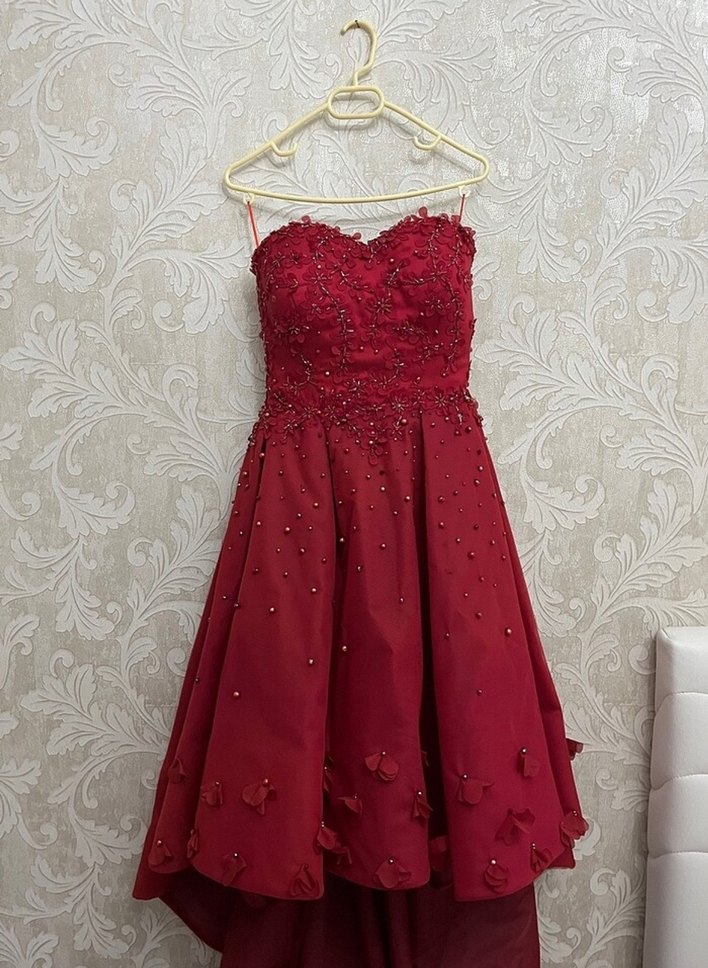 Boncuk İşlemeli Straplez Bordo kına abiyesi - Görsel 5