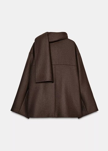 Zara şal detaylı yün kaban - Görsel 2