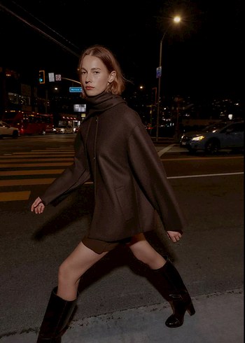 Zara şal detaylı yün kaban - Görsel 7