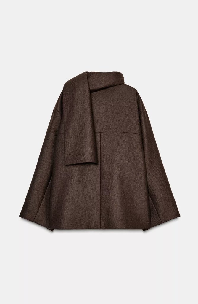 Zara şal detaylı yün kaban - Görsel 2