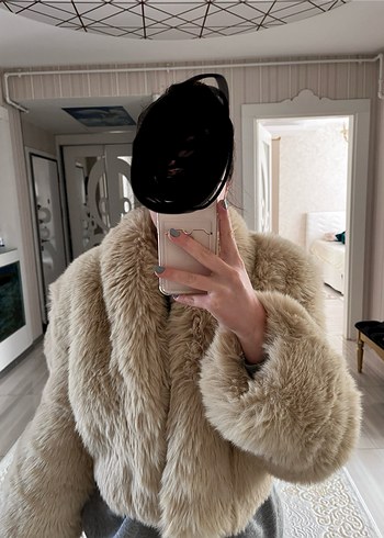 Zara Bej Kürklü Uzun Kollu Kadın Ceket - Görsel 12