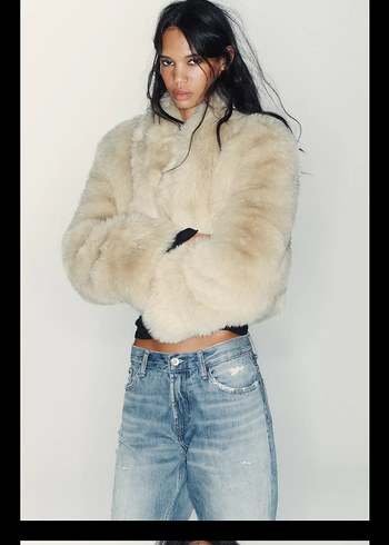 Zara Bej Kürklü Uzun Kollu Kadın Ceket - Görsel 3