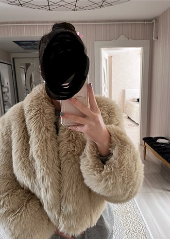 Zara Bej Kürklü Uzun Kollu Kadın Ceket - Görsel 9