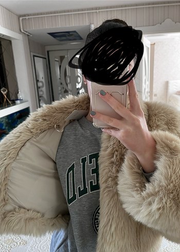 Zara Bej Kürklü Uzun Kollu Kadın Ceket - Görsel 11