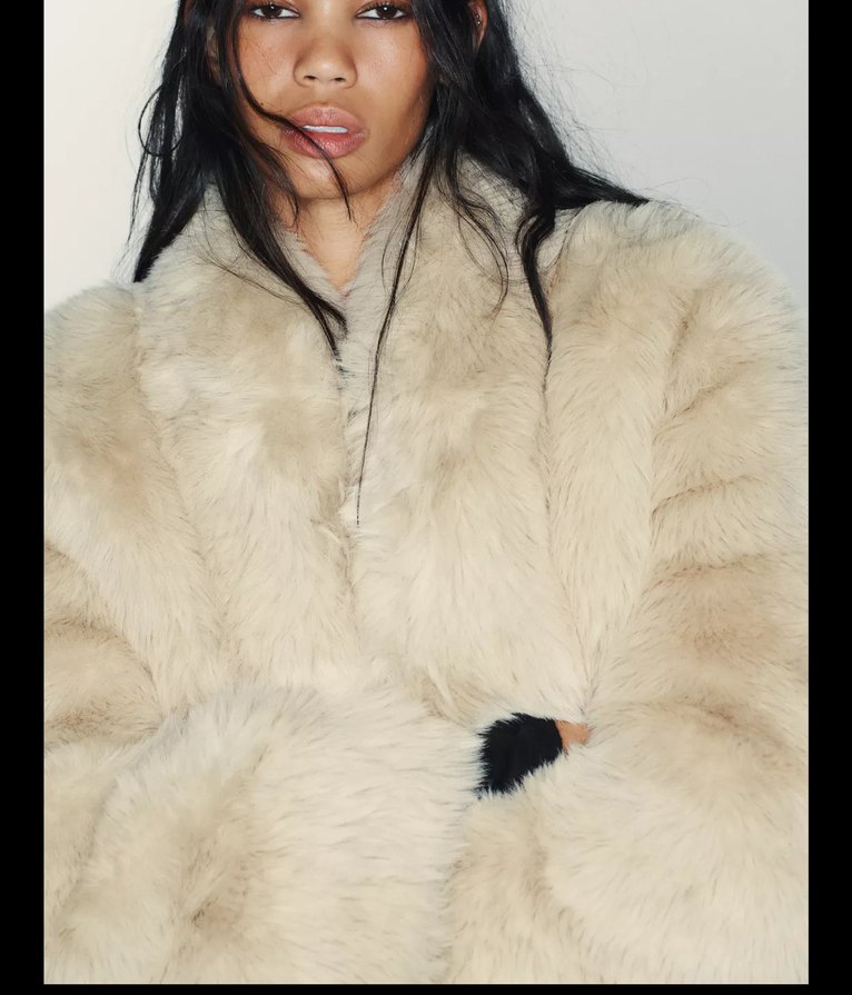 Zara Bej Kürklü Uzun Kollu Kadın Ceket - Görsel 5
