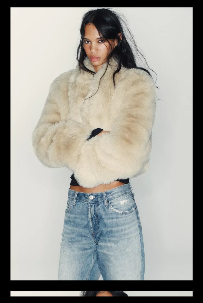 Zara Bej Kürklü Uzun Kollu Kadın Ceket - Görsel 3