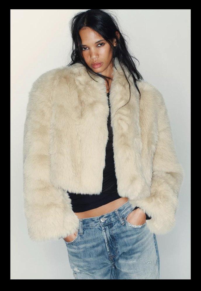 Zara Bej Kürklü Uzun Kollu Kadın Ceket - Görsel 2