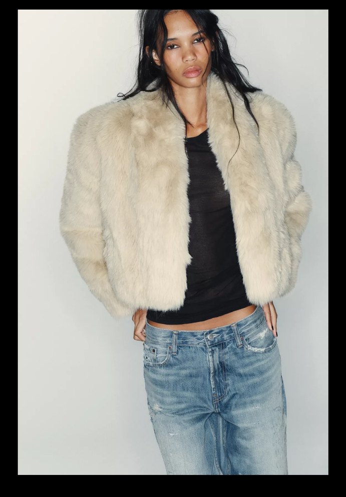 Zara Bej Kürklü Uzun Kollu Kadın Ceket - Görsel 4