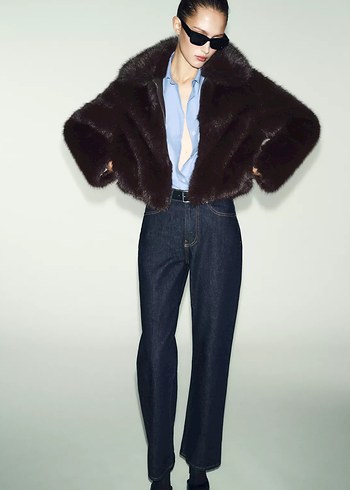 Zara Kahverengi Suni Kürk - Görsel 4