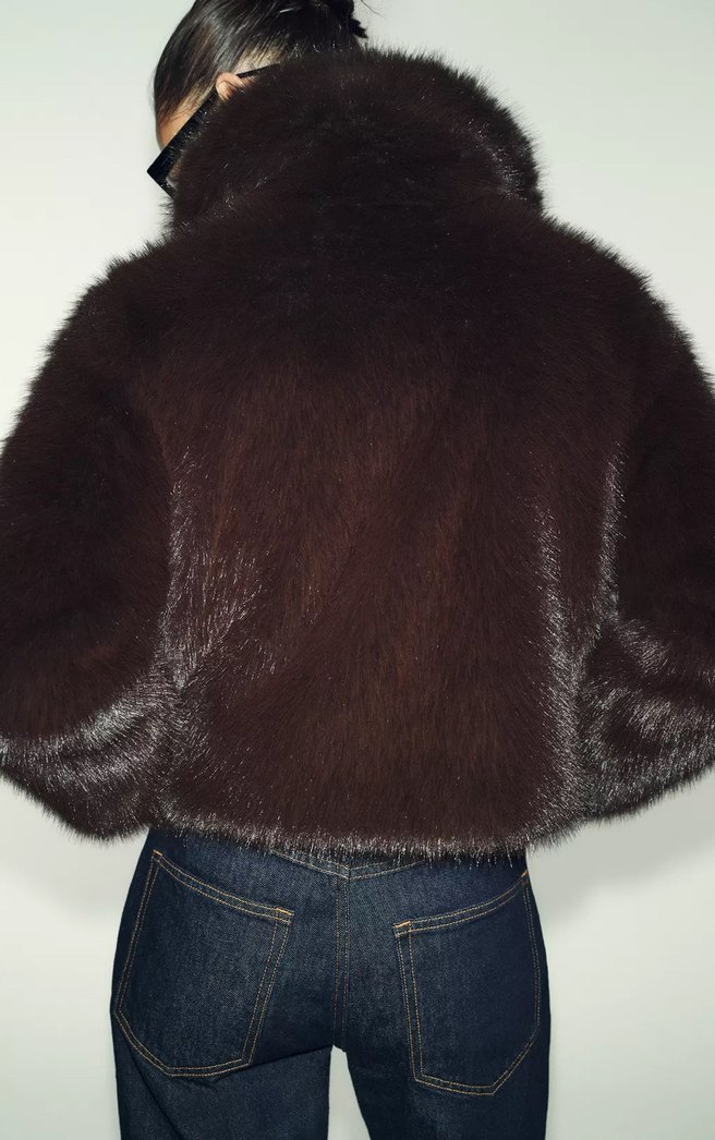 Zara Kahverengi Suni Kürk - Görsel 5