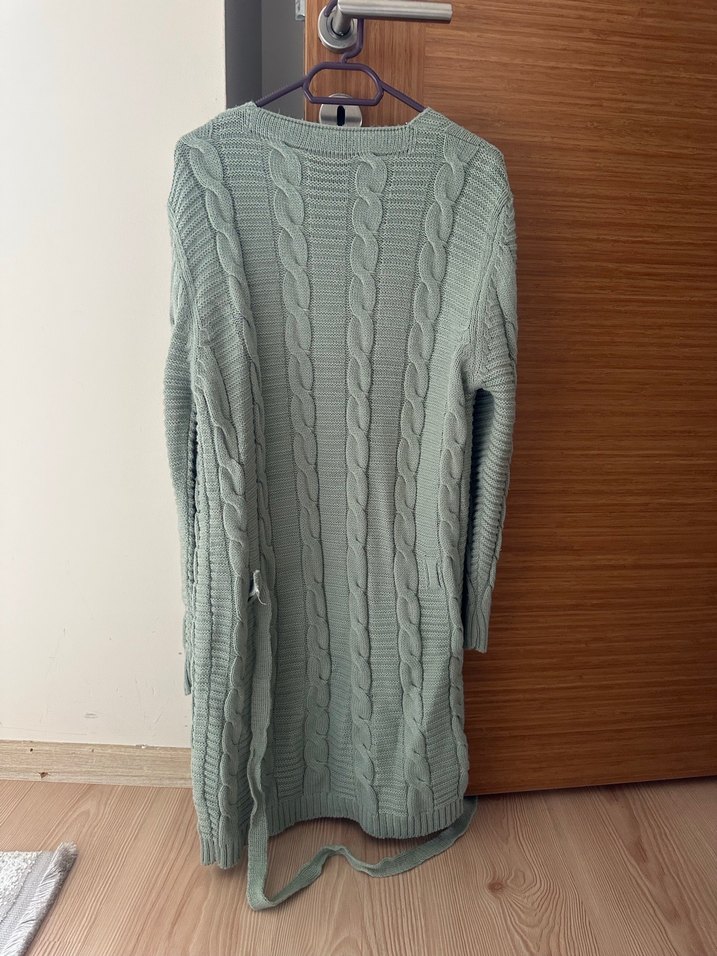 Bohem Gri Uzun Örgü Hırka - Görsel 3