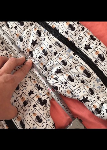 Astronot kulaklı 1 yaş Kapüşonlu Desenli Gri Bebek Tulumu - Görsel 5