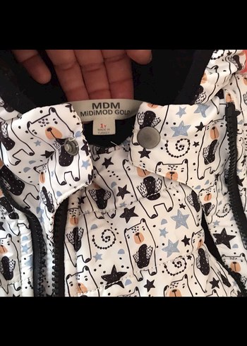 Astronot kulaklı 1 yaş Kapüşonlu Desenli Gri Bebek Tulumu - Görsel 2