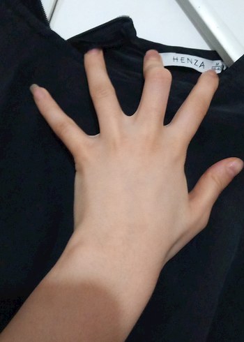 Uzun Siyah Keten V Yaka Elbise - Görsel 5