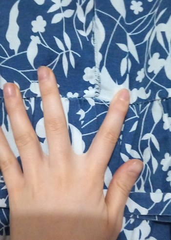 Uzun Kollu Lacivert Desenli Uzun Elbise - Görsel 3