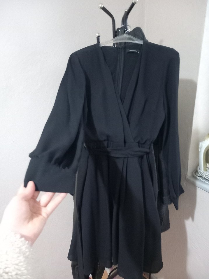 Siyah Midi Uzun Kollu Kemerli Elbise - Görsel 2