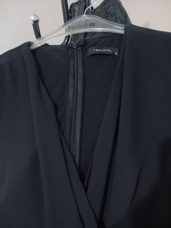 Siyah Midi Uzun Kollu Kemerli Elbise - Görsel 3