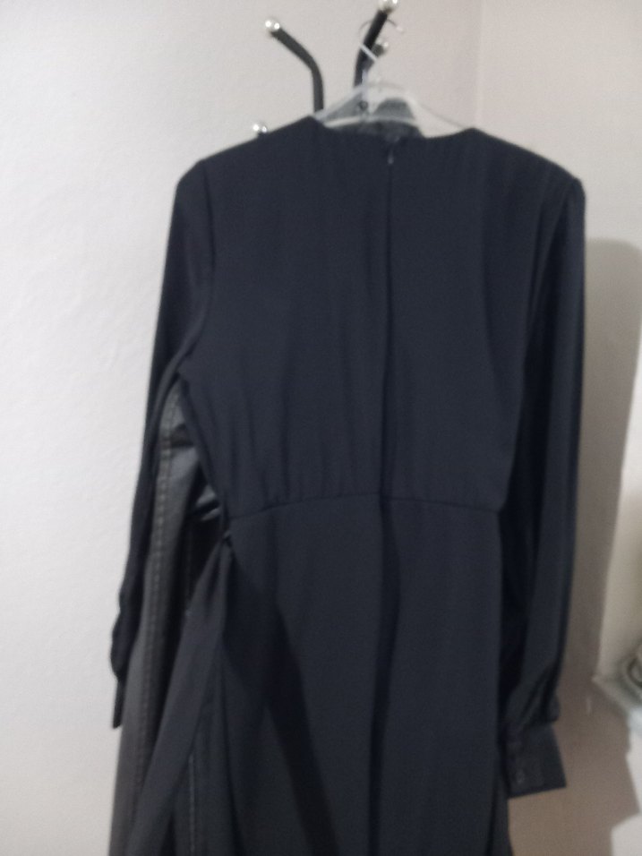 Siyah Midi Uzun Kollu Kemerli Elbise - Görsel 4