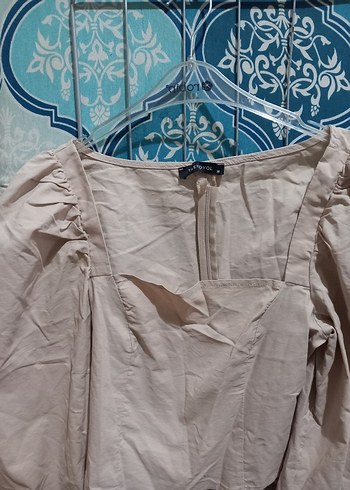 Bej Keten V Yaka Uzun Kollu Bluz - Görsel 2