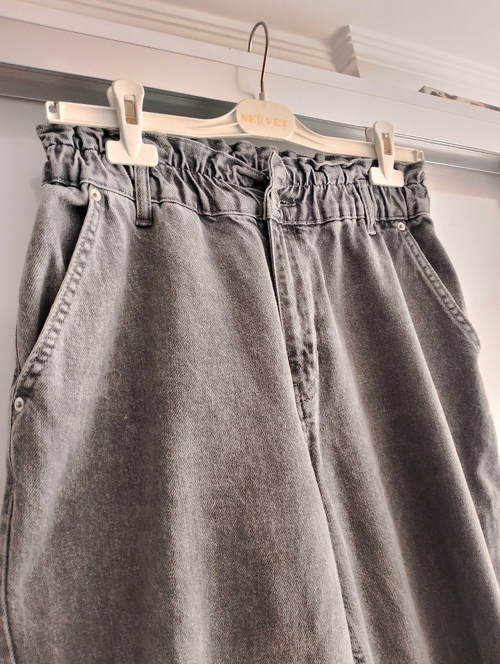 Gri Bol Kesim Midi Kadın Kot Pantolon - Görsel 2