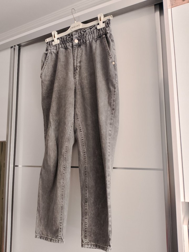 Gri Bol Kesim Midi Kadın Kot Pantolon - Görsel 3