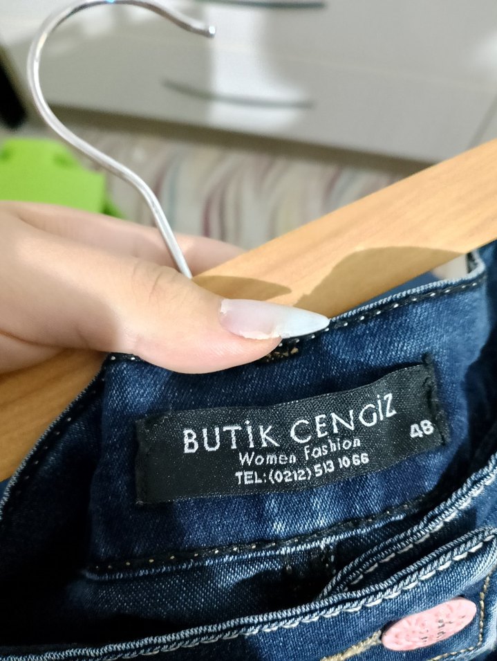 Nakışlı Lacivert Midi Kot Etek - Görsel 3