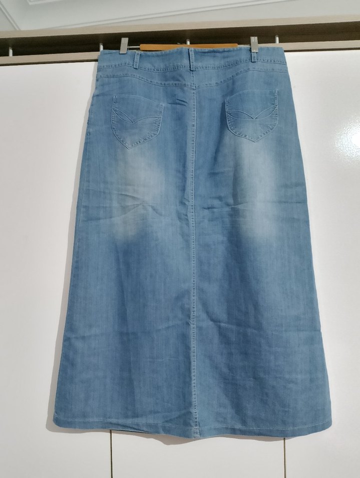 Gri Mavi Midi Denim Kadın Etek - Görsel 2