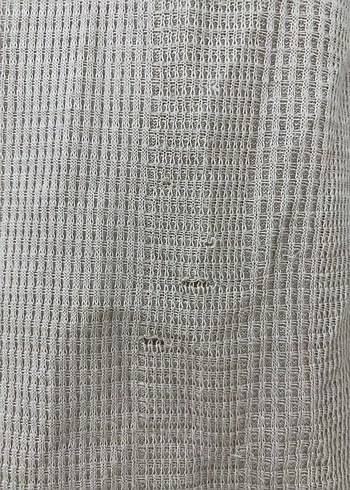 Bej Keten Düğmeli Midi Gömlek - Görsel 2