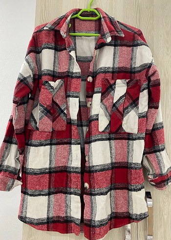 Kadın Pamuklu Kırmızı Gri Ekoseli Gömlek - Görsel 2