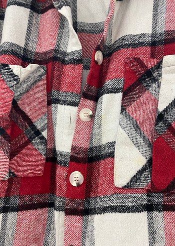 Kadın Pamuklu Kırmızı Gri Ekoseli Gömlek - Görsel 3