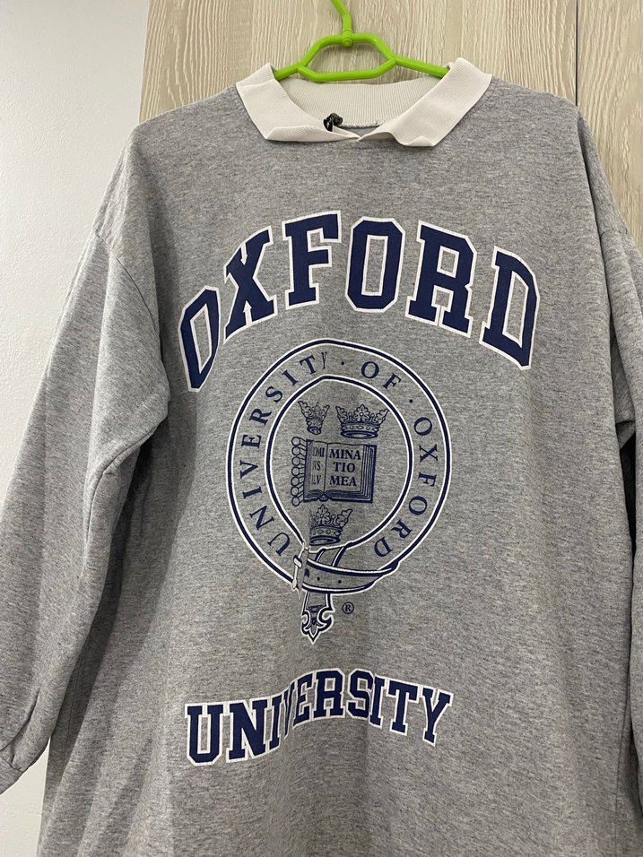 Oxford Baskılı Gri Kadın Sweatshirt - Görsel 2