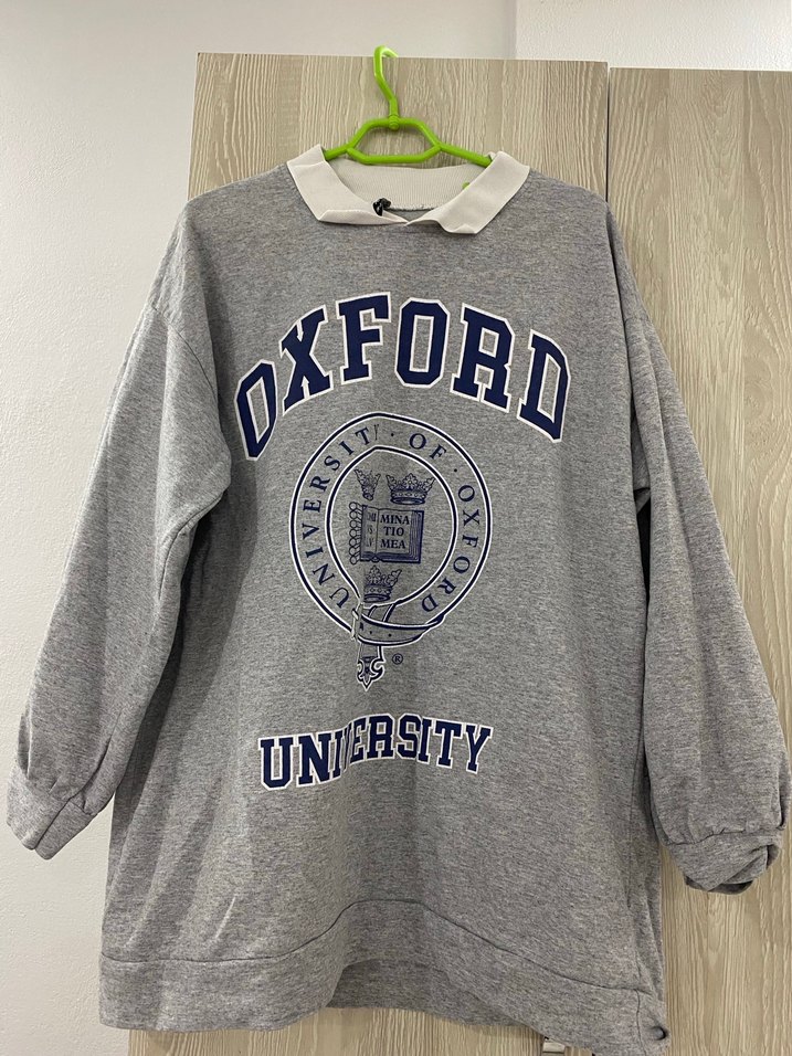 Oxford Baskılı Gri Kadın Sweatshirt - Görsel 3