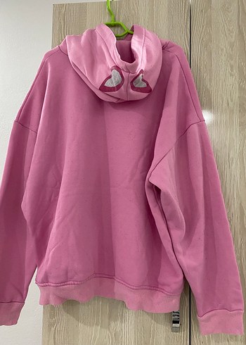 Kız Çocuk Kapüşonlu Pembe Sweatshirt - Görsel 2
